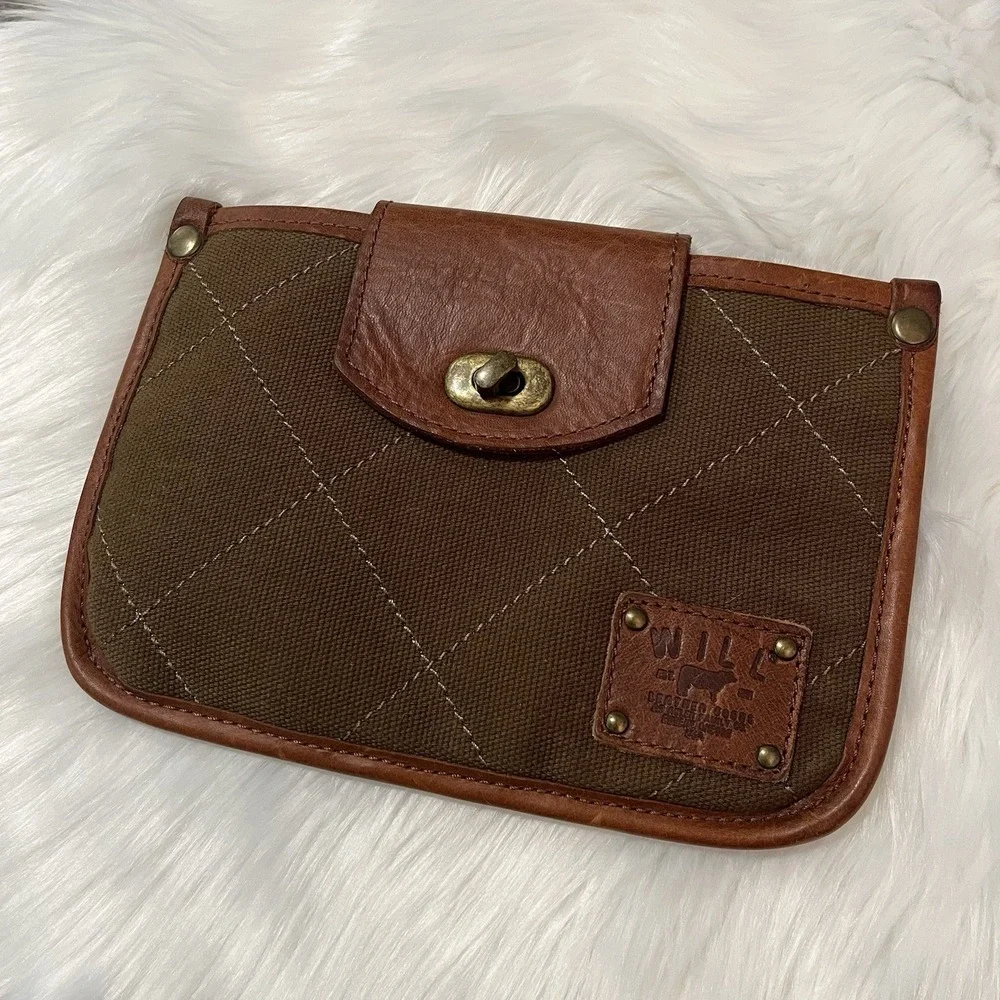 Will Leather Goods Quilted Canvas‎  Pouch Bag Plaid Lined Olive Brown Eugene OR